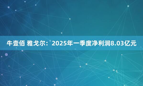 牛壹佰 雅戈尔：2025年一季度净利润8.03亿元